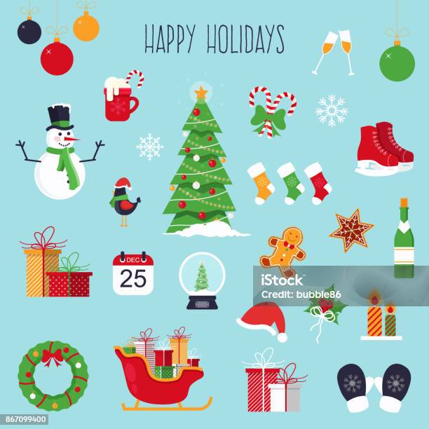 Christmas Set Stock Illustration - Download Image Now - Christmas, Icon Symbol, Wreath