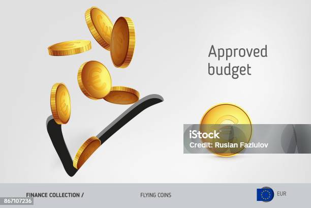 Check Icon With Flying Euro Coins Finance Concept Vector Illustration For Print Websites Web Design Mobile App Infographics Stock Illustration - Download Image Now