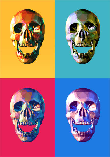 ilustrações de stock, clip art, desenhos animados e ícones de low poly skull popart style - pop art skull backgrounds pattern