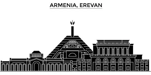 Vector illustration of Armenia, Erevan architecture vector city skyline, travel cityscape with landmarks, buildings, isolated sights on background