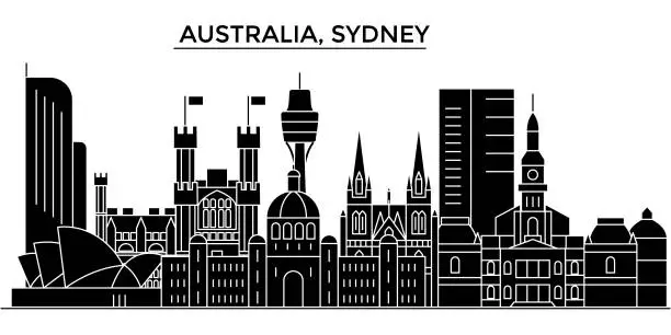 Vector illustration of Australia, Sydney architecture vector city skyline, travel cityscape with landmarks, buildings, isolated sights on background
