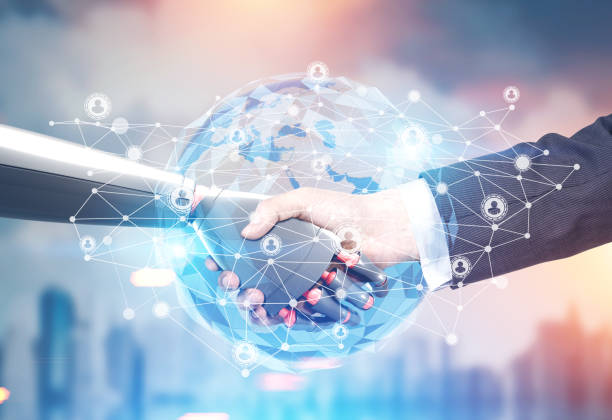 istock Planet, network, businessman and robot handshake 867120870