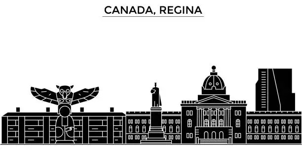 Vector illustration of Canada, Regina architecture vector city skyline, travel cityscape with landmarks, buildings, isolated sights on background