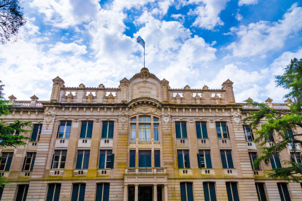 La Plata university facade and beautiful sky. Public university in Argentina.