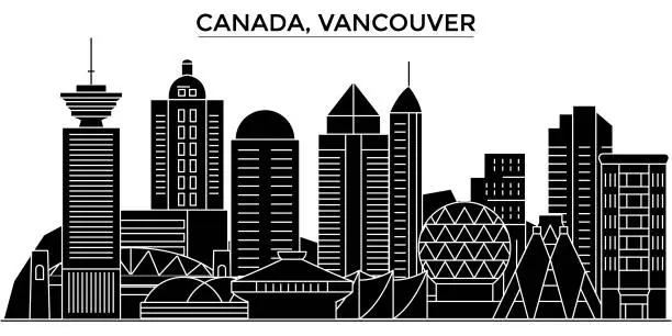 Vector illustration of Canada, Vancouver architecture vector city skyline, travel cityscape with landmarks, buildings, isolated sights on background