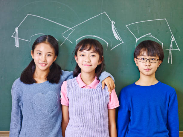 istock asian school children with chalk-drawn mortarboards 867127102