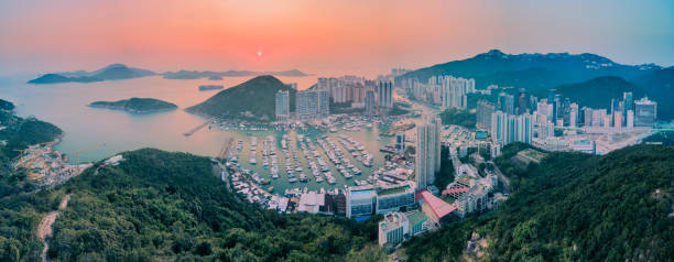 Panorama Aerial view Residential district in Aberdeen and Ap Lei Chau of Hong Kong Panorama Aerial view Residential district in Aberdeen and Ap Lei Chau of Hong Kong aberdeen hong kong photos stock pictures, royalty-free photos & images