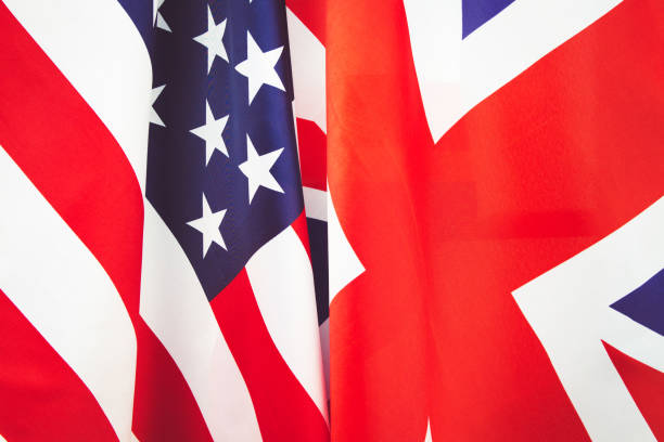 istock UK flag and USA Flag . Relations between countries . Toning 867128156