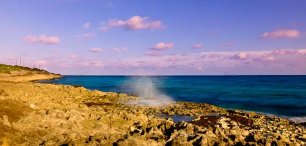 Blowhole by the Caribbean Sea in the East End area, Grand Cayman