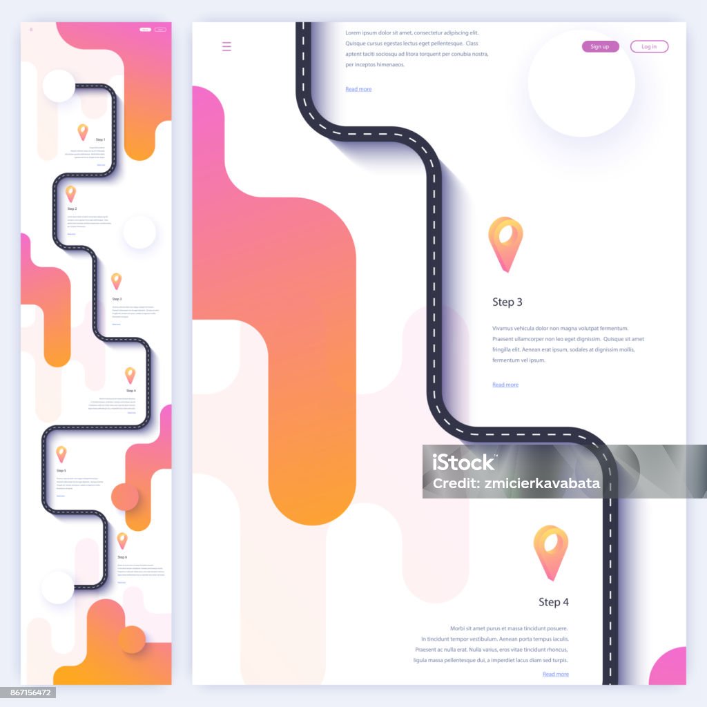 Carretera viaje y viaje ruta Página principal concepto. Plantilla de página de aterrizaje mínima - arte vectorial de Mapa de carretera libre de derechos