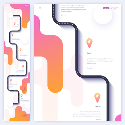 Road trip and journey route homepage concept. Minimal landing page template. Flat vector illustration. Eps 10