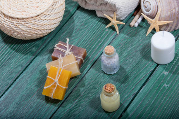 istock spa setting with essence oil,natural soap,soft towel 867156654