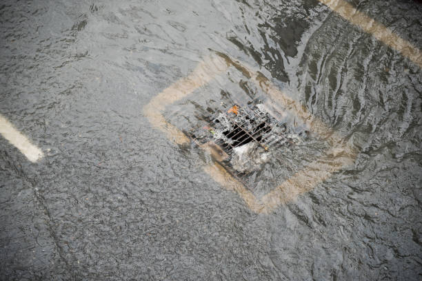 Rainwater flows into the storm drain