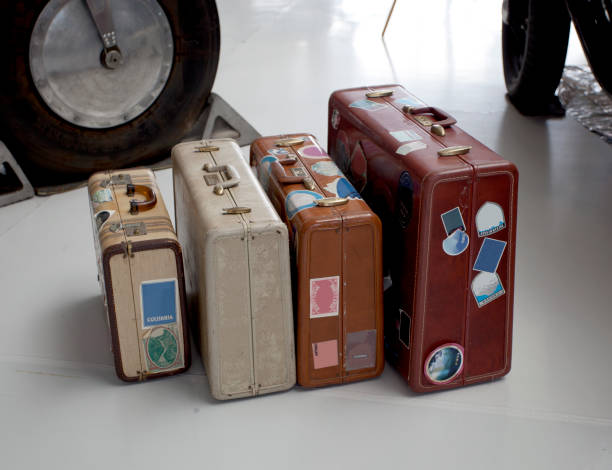 Four pieces vintage luggage with clipping path.