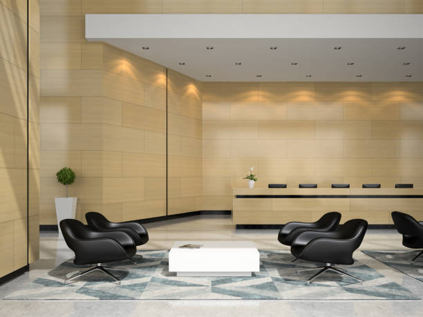 istock Interior of a hotel reception 3D illustration 867171116