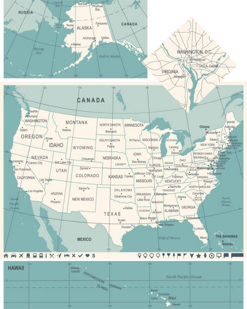 アメリカ合衆国の地図 - ビンテージ ベクトル図 - map eastern usa new york city boston点のイラスト素材／クリップアート素材／マンガ素材／アイコン素材