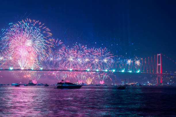 istock Fireworks over Istanbul Bosphorus during Turkish Republic Day celebrations. 15th July Martyrs Bridge (15 Temmuz Sehitler Koprusu). Istanbul, Turkey. 867210136