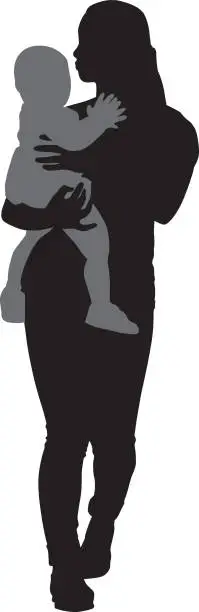 Vector illustration of Mom Carrying Her Toddler Silhouette