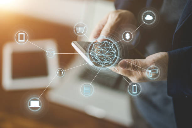 istock Man holding smart phone making online shopping and banking payment. Blurred background . 867239802