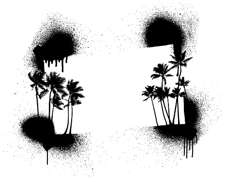 summer stencil frame with palms and copy space