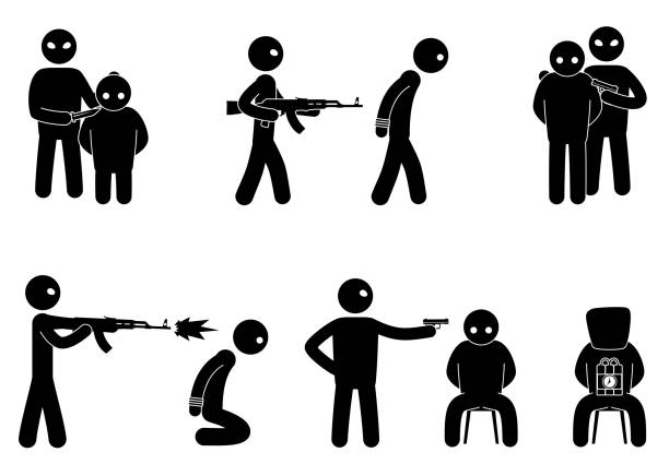 набор террористов и заложников людей. - computer icon symbol knife terrorism stock illustrations