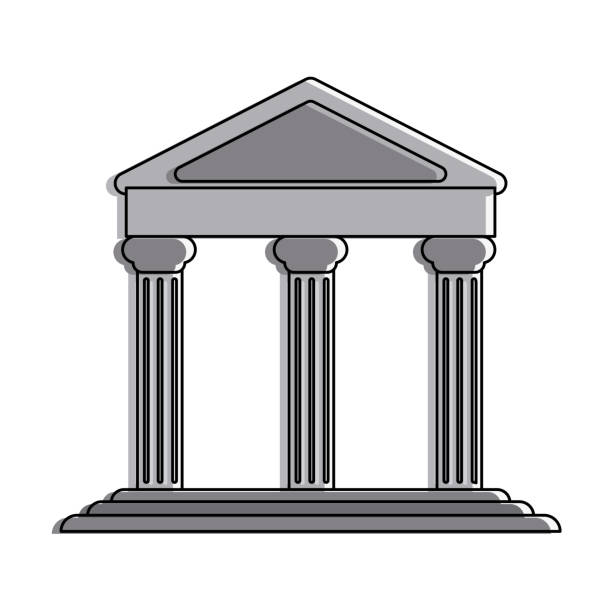 древнегреческое здание на плавающей иконе земли изображение - column pedestal greek culture washington dc stock illustrations