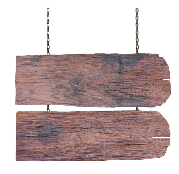 istock Wooden sign hanging on a chain isolated on white background 867256682