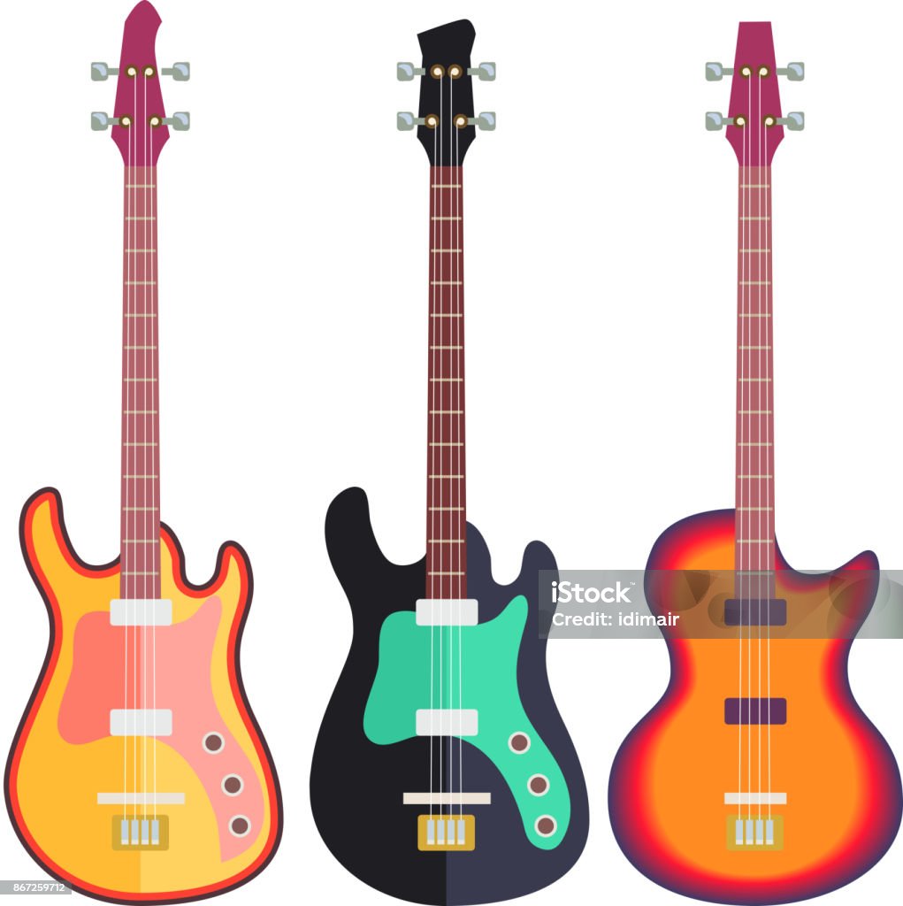 Three Electro Guitars Flat Design isolated on white background. Vector Three Electro Guitars Flat Design isolated on white background. Vector illustration Guitar stock vector