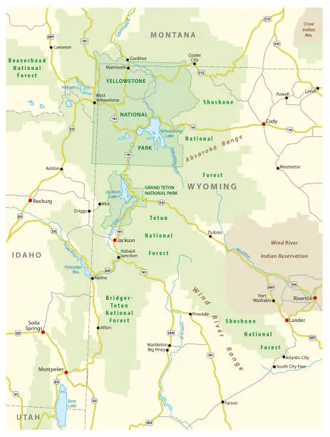 Vector illustration of Greater yellowstone area map