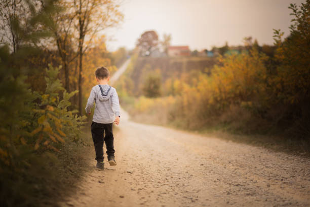 istock Child walks down a village road 867264010