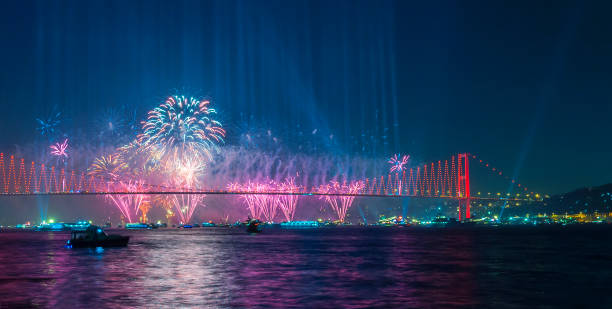 istock Fireworks over Istanbul Bosphorus during Turkish Republic Day celebrations. 15th July Martyrs Bridge (15 Temmuz Sehitler Koprusu). Istanbul, Turkey. 867264974