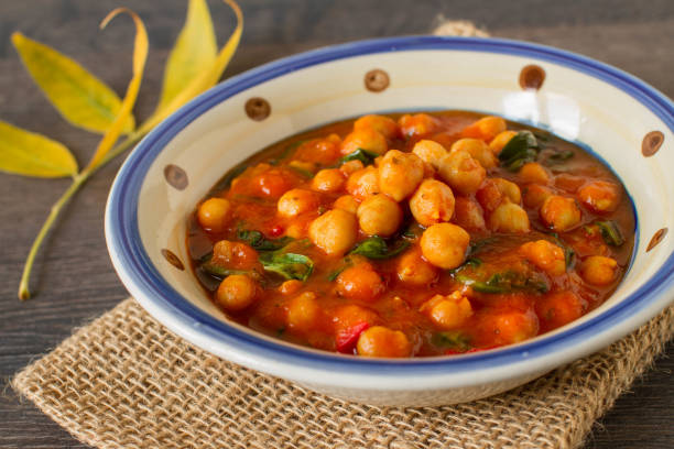 Homemade chickpea and spinach dish stock photo