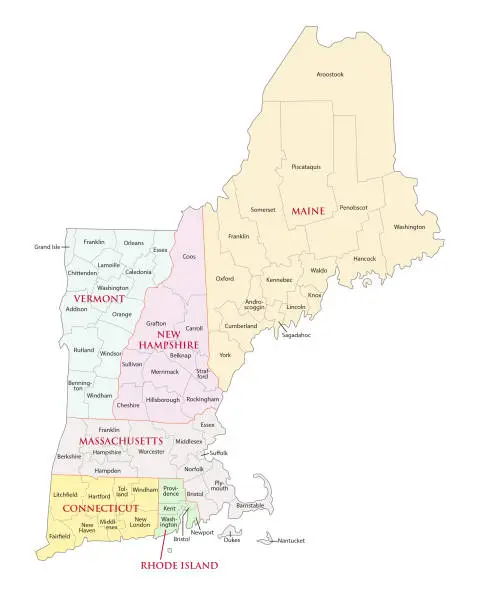 Vector illustration of New england states map