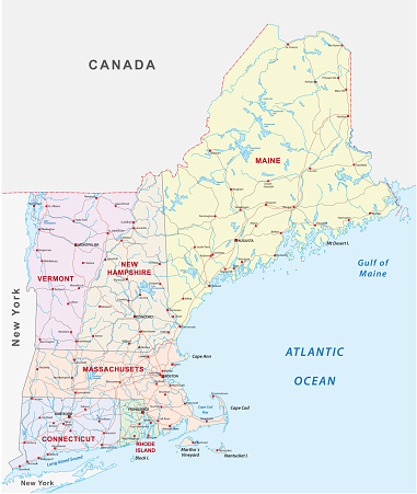 New england states road vector map