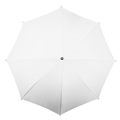 White umbrella isolated on white background. Top view