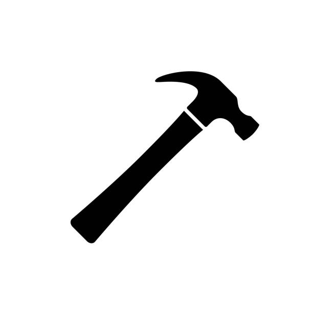 illustrations, cliparts, dessins animés et icônes de icône marteau. noir, minimaliste icône isolé sur fond blanc. - planter
