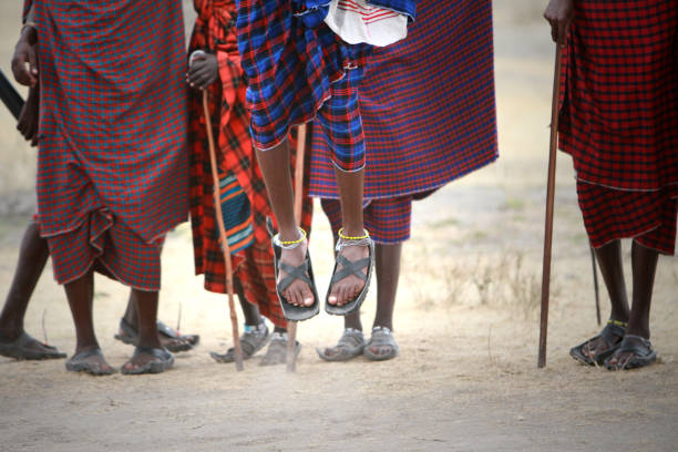 masai dance masai dance in Tarangire Park - Arusha Tanzania arusha region stock pictures, royalty-free photos & images