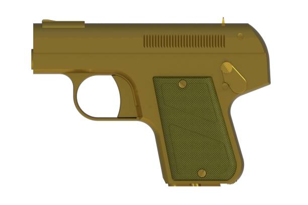 istock Gold pistol isolated on white background, 3D rendering 867292140