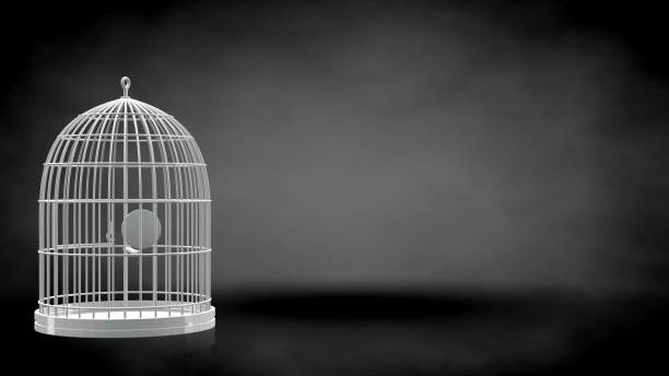 istock 3d rendering of a reflective cage on a dark black background 867294382