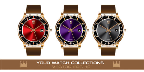 istock Gold wristwatch color brown leather strap collection on white background vector illustration. 867295376