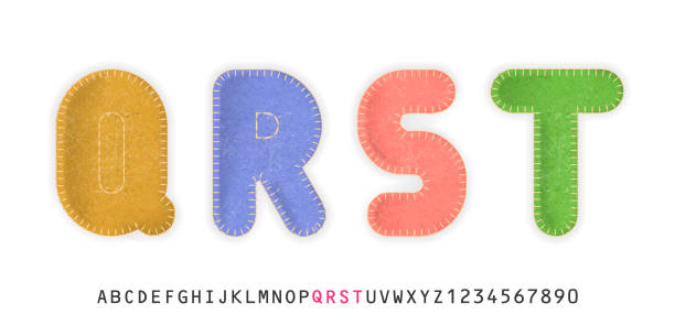 illustrazioni stock, clip art, cartoni animati e icone di tendenza di lettere realistiche maiuscole q, r, s, t realizzate in tessuto di feltro a colori. per un design carino festoso. - letter s text alphabet letter t