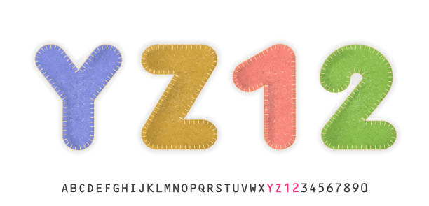 Uppercase realistic letters Y, Z and numbers 1, 2 made of color felt fabric. For festive cute design. Uppercase realistic letters Y, Z and numbers 1, 2 made of color felt fabric. For festive cute design. felt textile stock illustrations