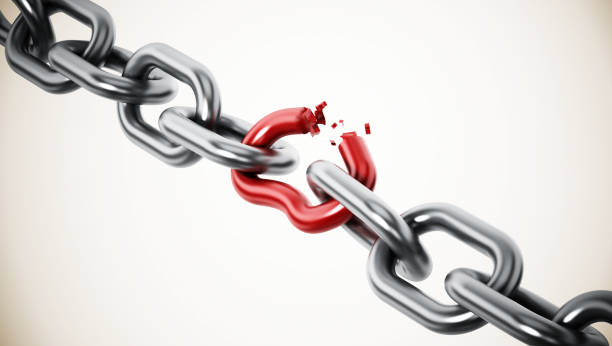 istock Broken red chain part among metal parts 867301642