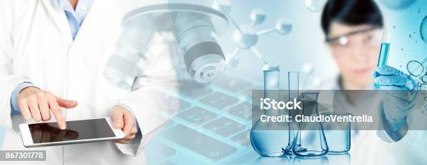 Concepto De Investigación Biomédica Foto de stock y más banco de imágenes de Sustancia química - Sustancia química, ADN, Fondos