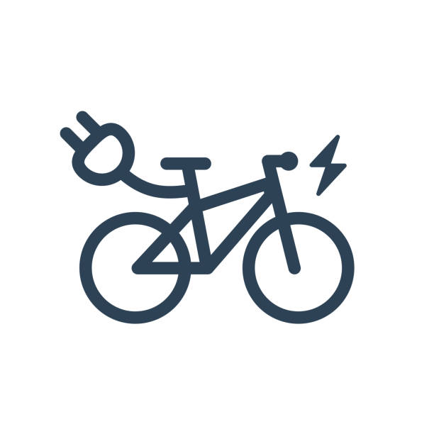 ilustrações, clipart, desenhos animados e ícones de ícone de vetor linear isolado elétrico city bike - human powered vehicle flash
