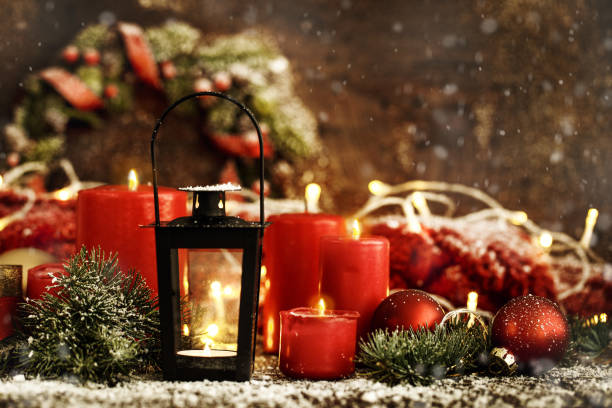 istock Lantern and candles in Christmas decor 867308562