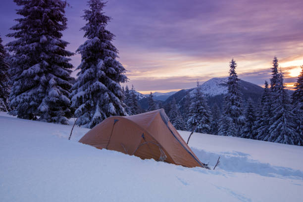 istock Yellow tent, covered with hoarfrost 867318422