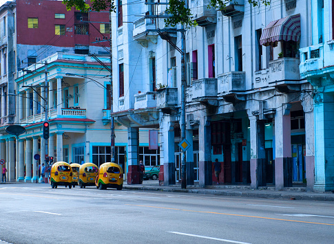Coco taxis in a street, Havana, Cuba