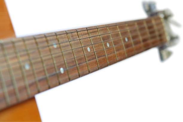 istock Neck of acoustic guitar isolated on white background, selective focus 867321684