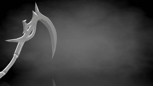 istock 3d rendering of a reflective axe on a dark black background 867322124